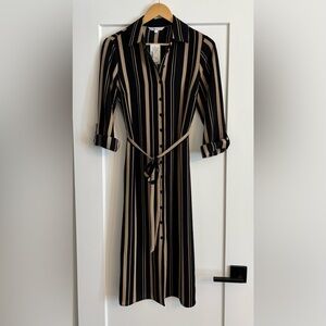 Cleo Black and Tan Striped Long Sleeve Dress Size 2